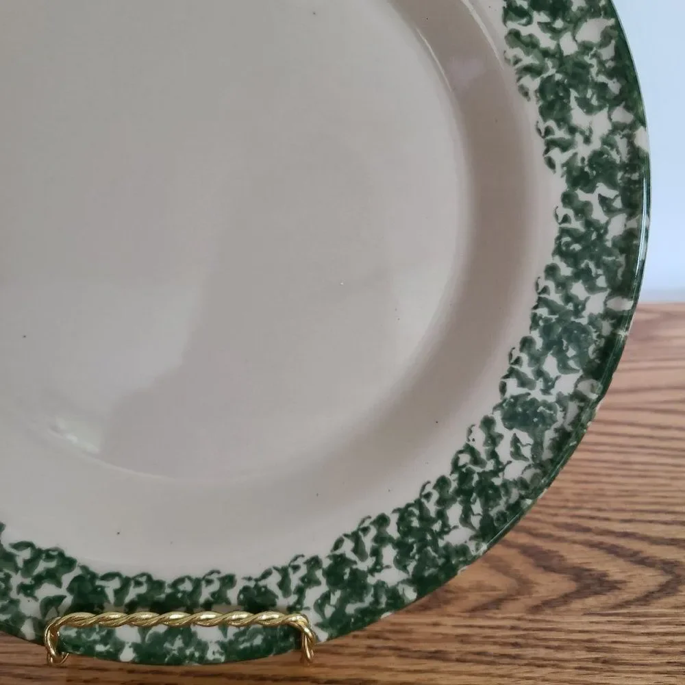 Workshops of Gerald E. Henn Pottery Green Roseville Spongeware Holiday Plate VTG